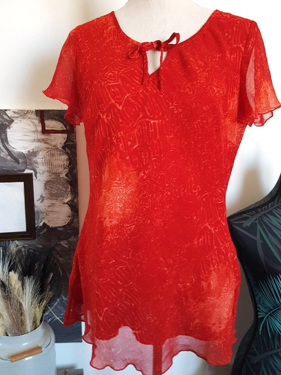 ❤️ Tunique en voile Celaia rouge texturée – Taille 40